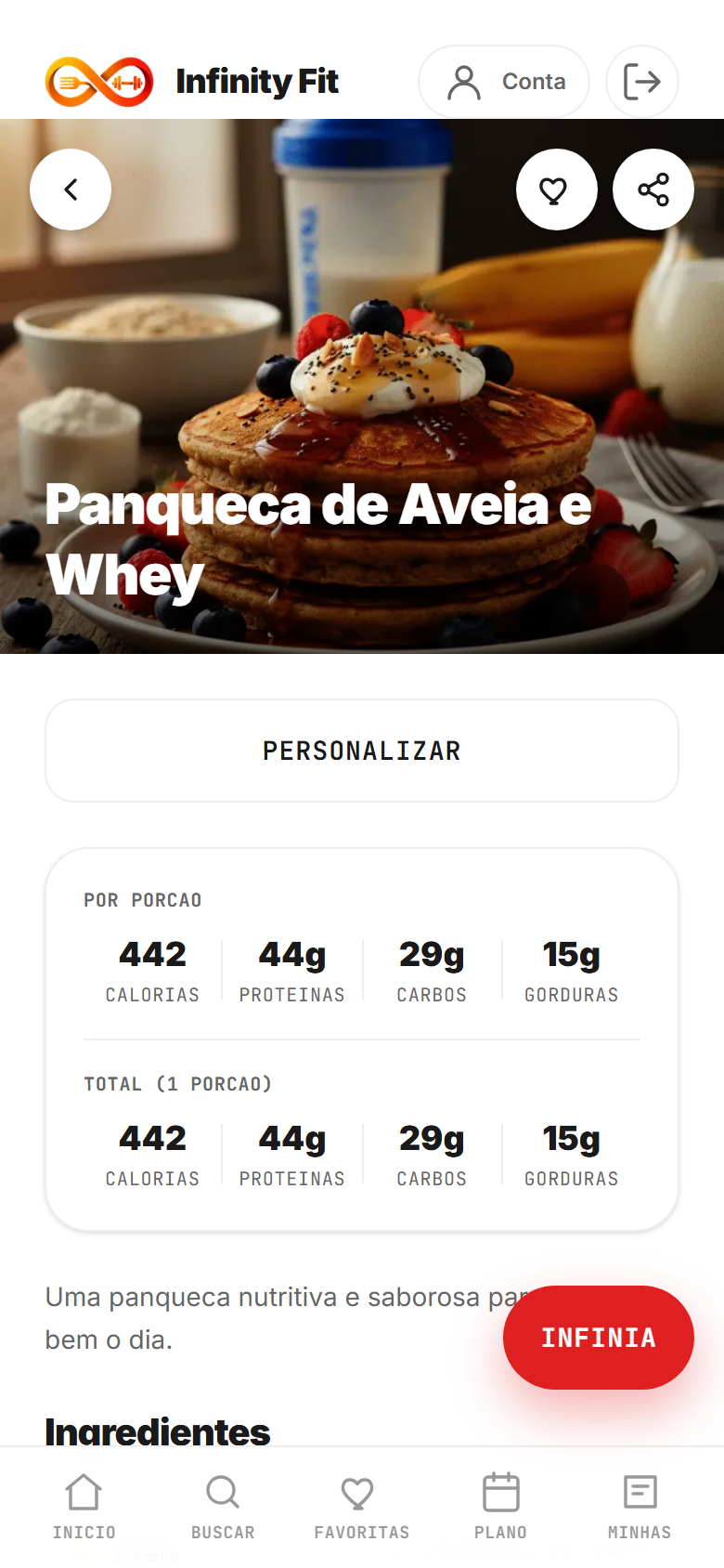 Receita com calorias e macros por porcao